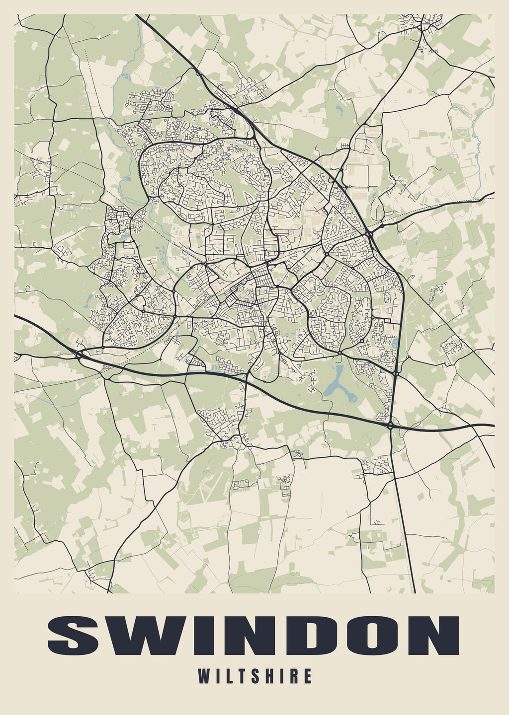 Street map poster of Swindon, Wiltshire