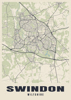 Street map poster of Swindon, Wiltshire