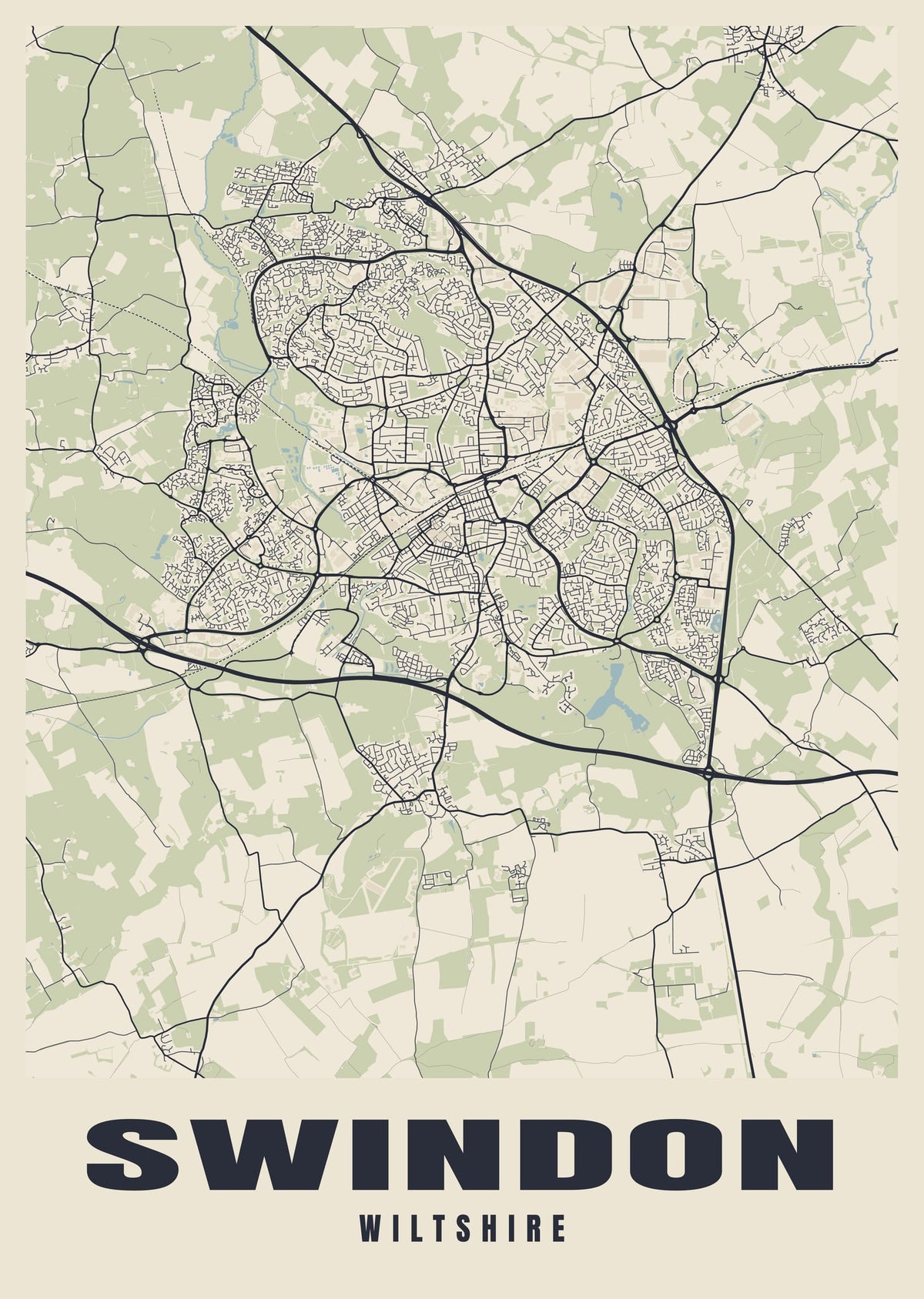 Street map poster of Swindon, Wiltshire