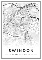 Street map poster of Swindon town centre, Wiltshire