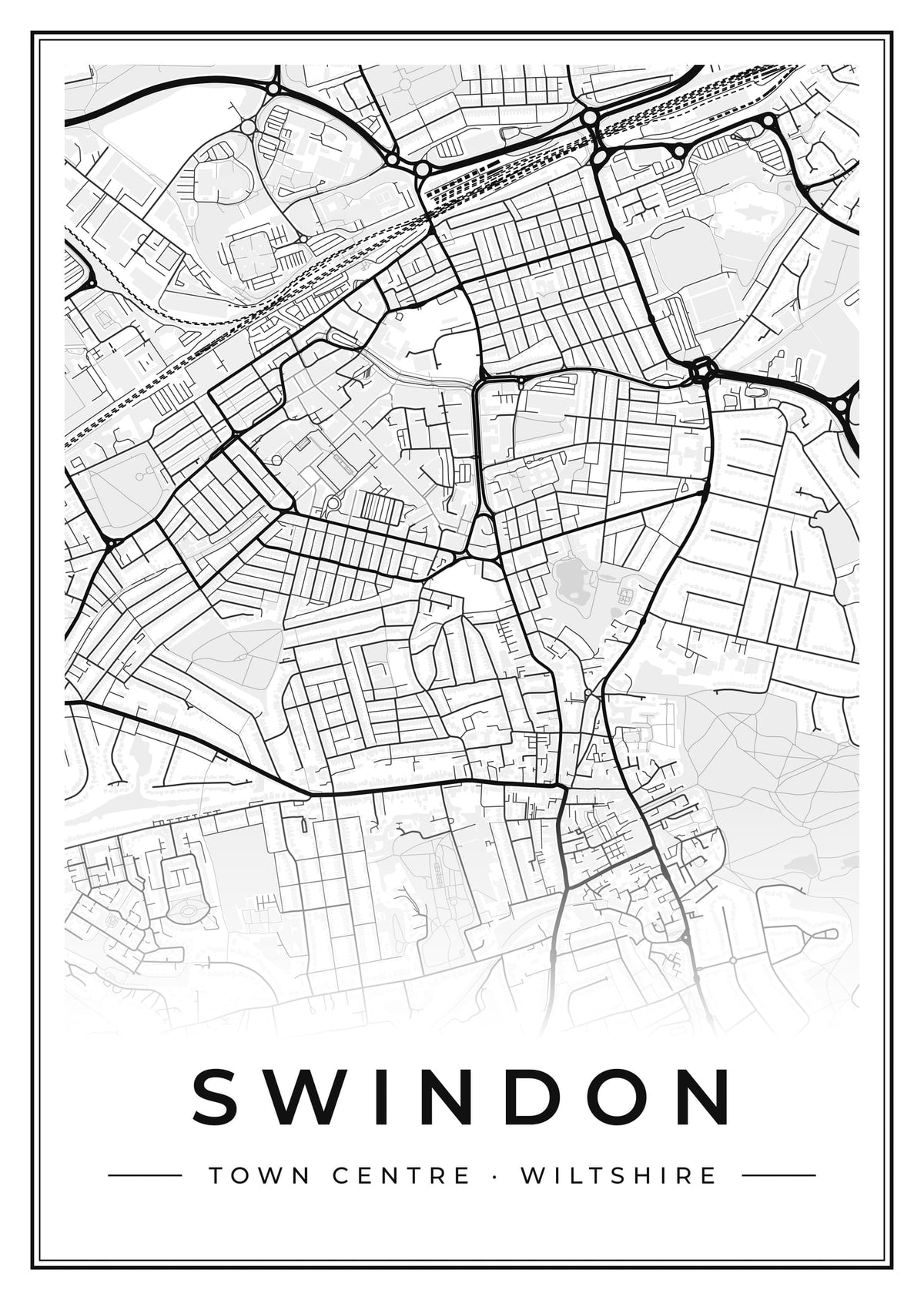 Street map poster of Swindon town centre, Wiltshire