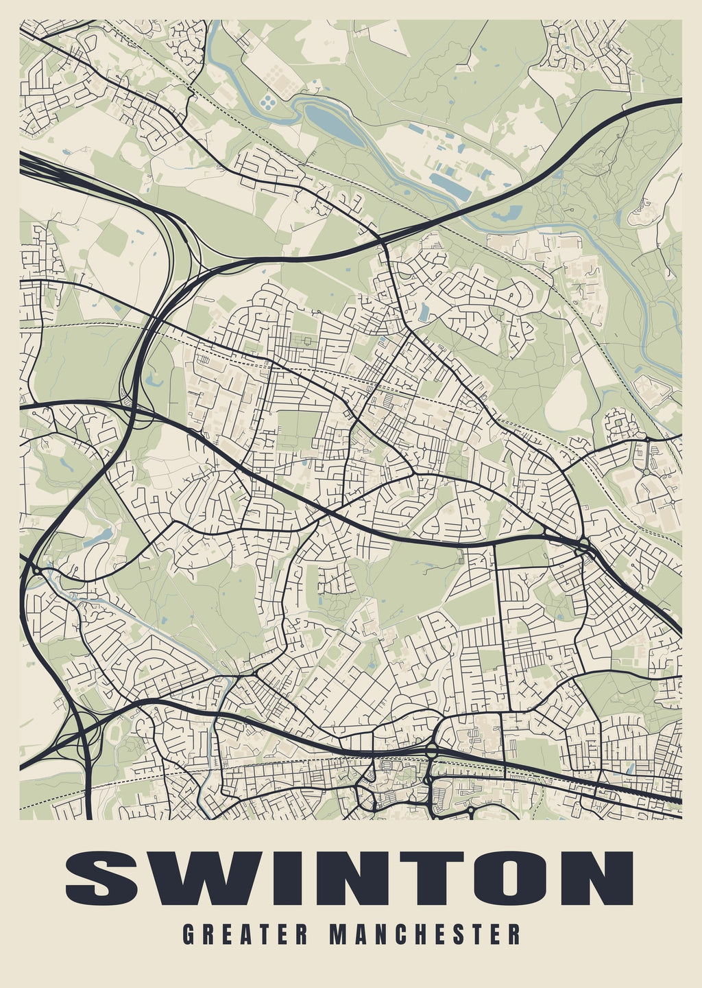 Street map poster of Swinton, Greater Manchester