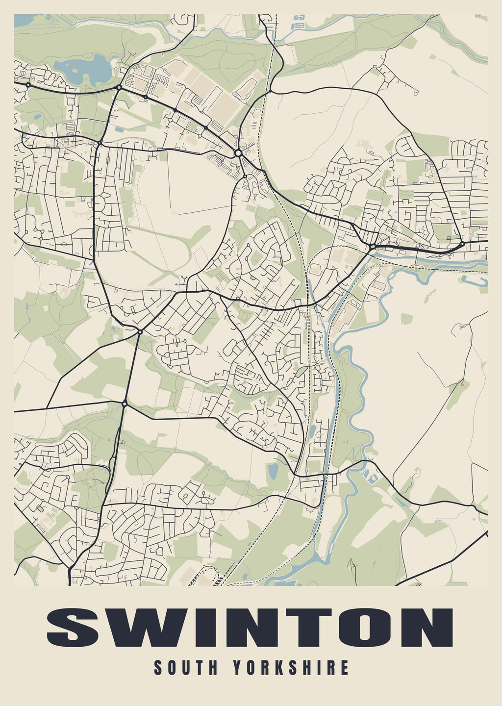 Street map poster of Swinton, South Yorkshire