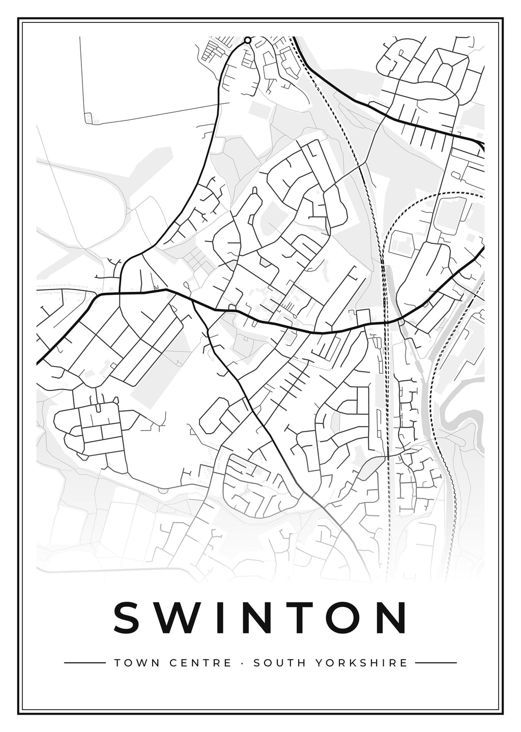 Street map poster of Swinton town centre, South Yorkshire
