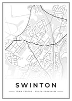 Street map poster of Swinton town centre, South Yorkshire