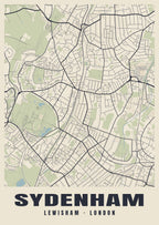 Heritage street map poster of Sydenham, Lewisham, London