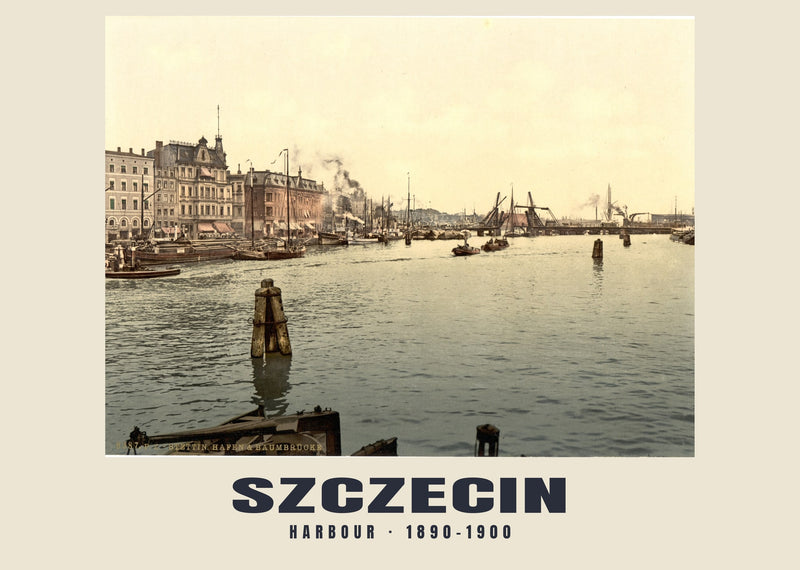 Puerto, Szczecin — 1890–1900 · Lámina de fotocromo antiguo