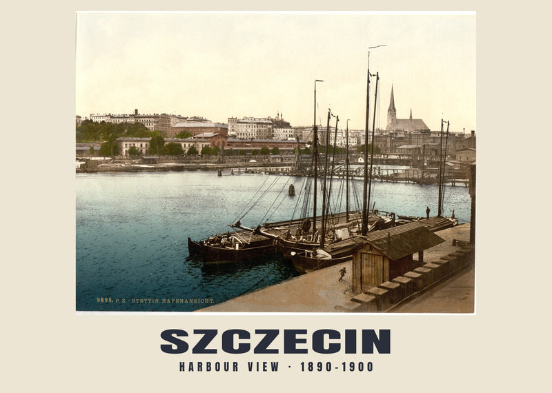 Vista del puerto, Szczecin — 1890–1900 · Lámina de fotocromo antiguo