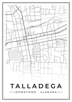 Street map poster of downtown Talladega, Alabama