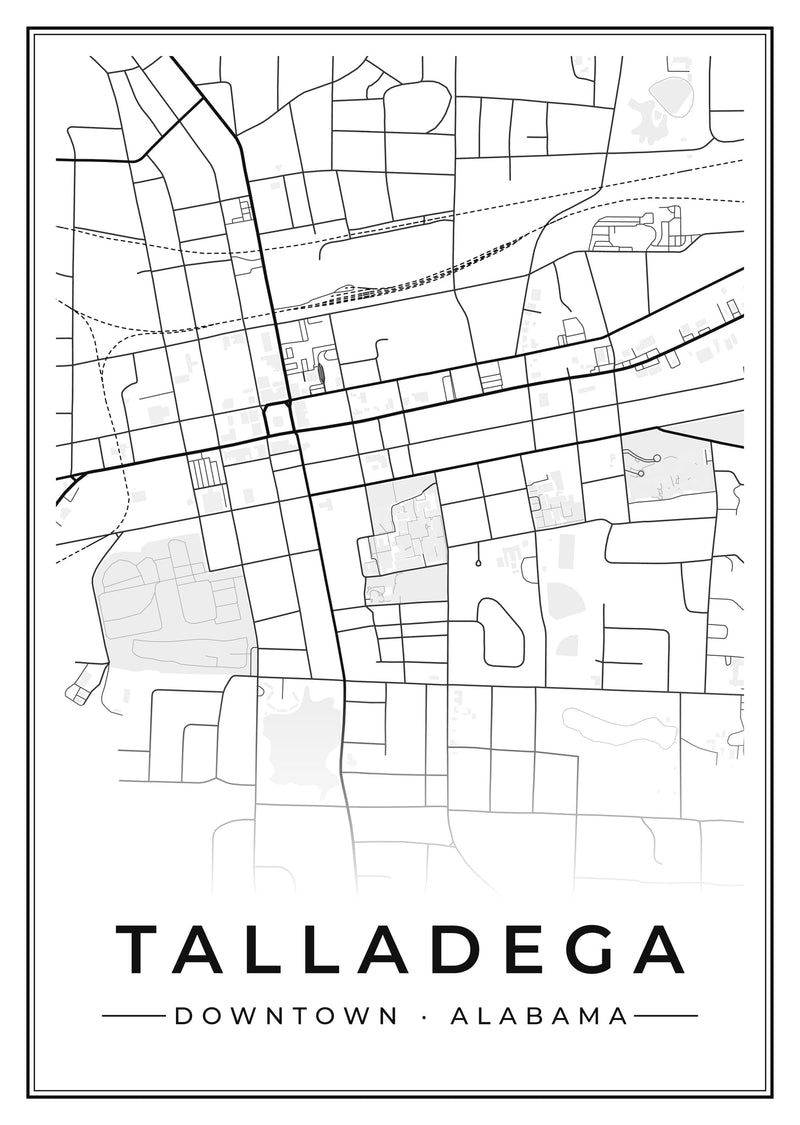 Talladega Downtown Street Map Poster