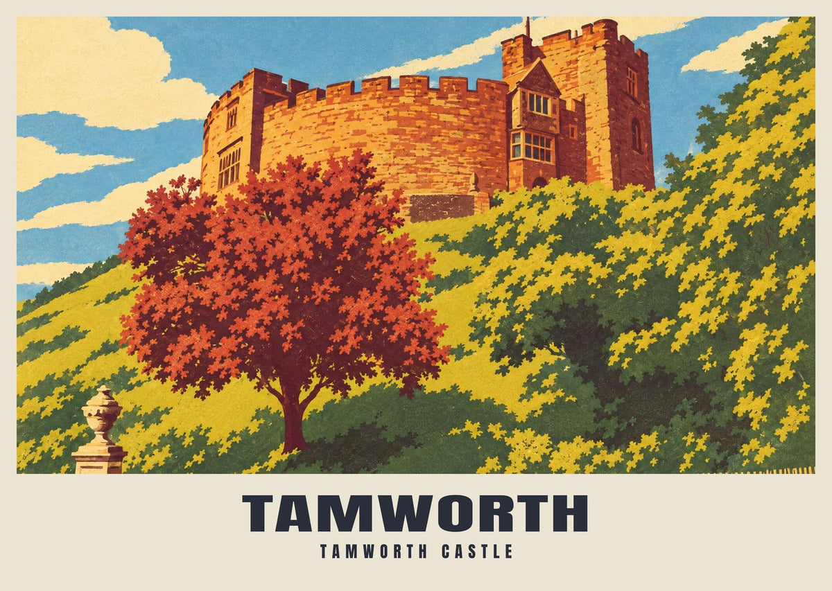 Tamworth Castle poster, Retro Railway style