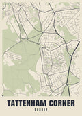 Street map poster of Tattenham Corner, Surrey