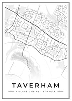 Street map poster of Taverham village centre, Norfolk
