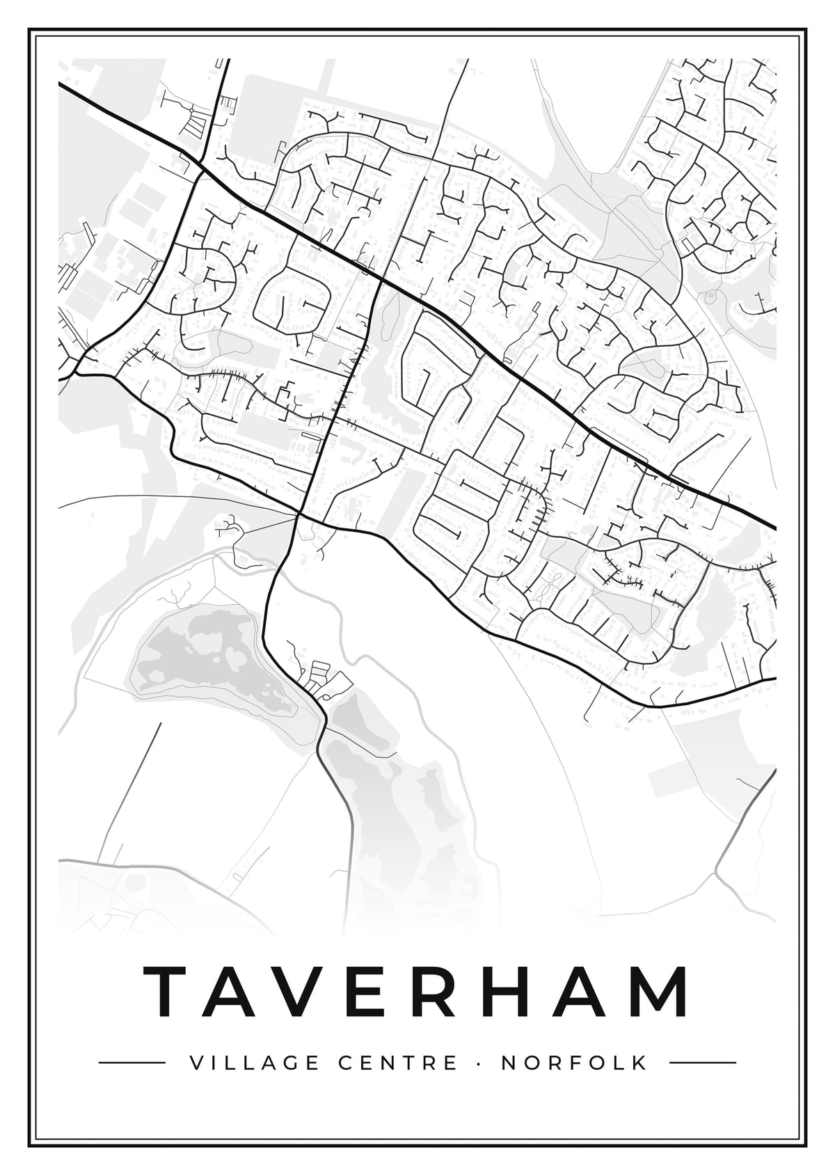 Street map poster of Taverham village centre, Norfolk
