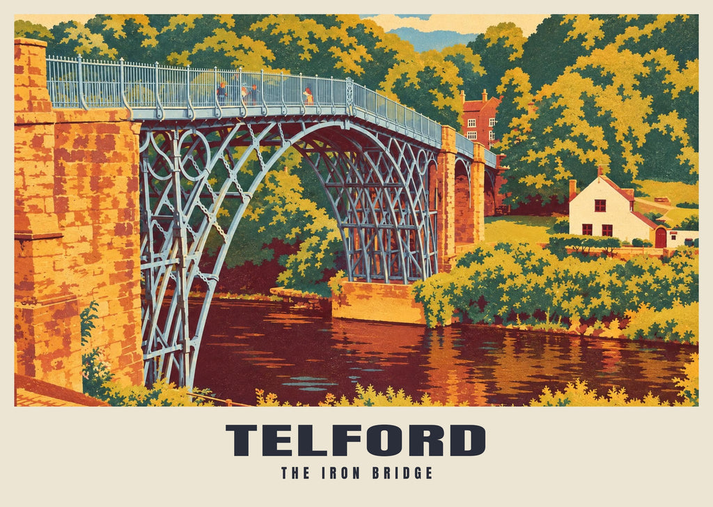 The Iron Bridge, Telford poster, Retro Railway style