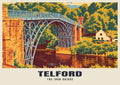 The Iron Bridge, Telford poster, Retro Railway style