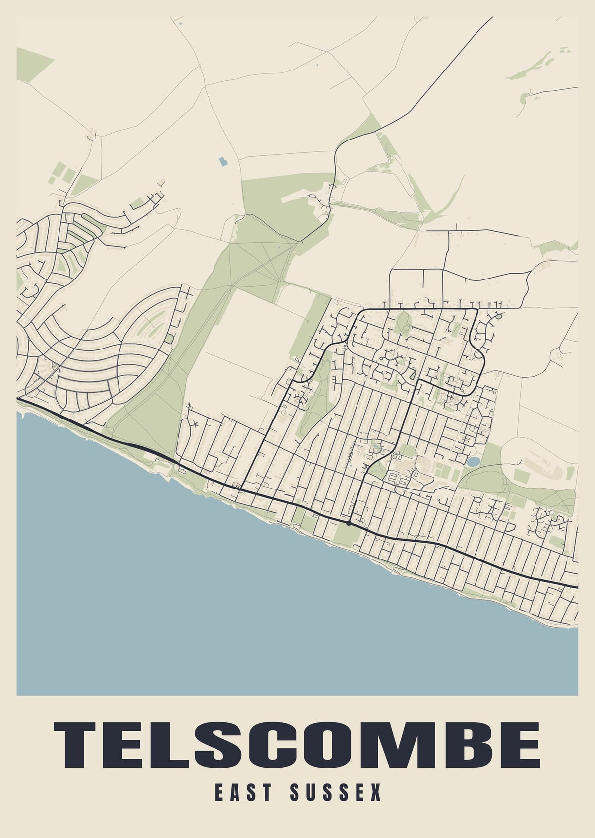 Street map poster of Telscombe, East Sussex