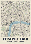 Heritage street map poster of Temple Bar, Westminster, London