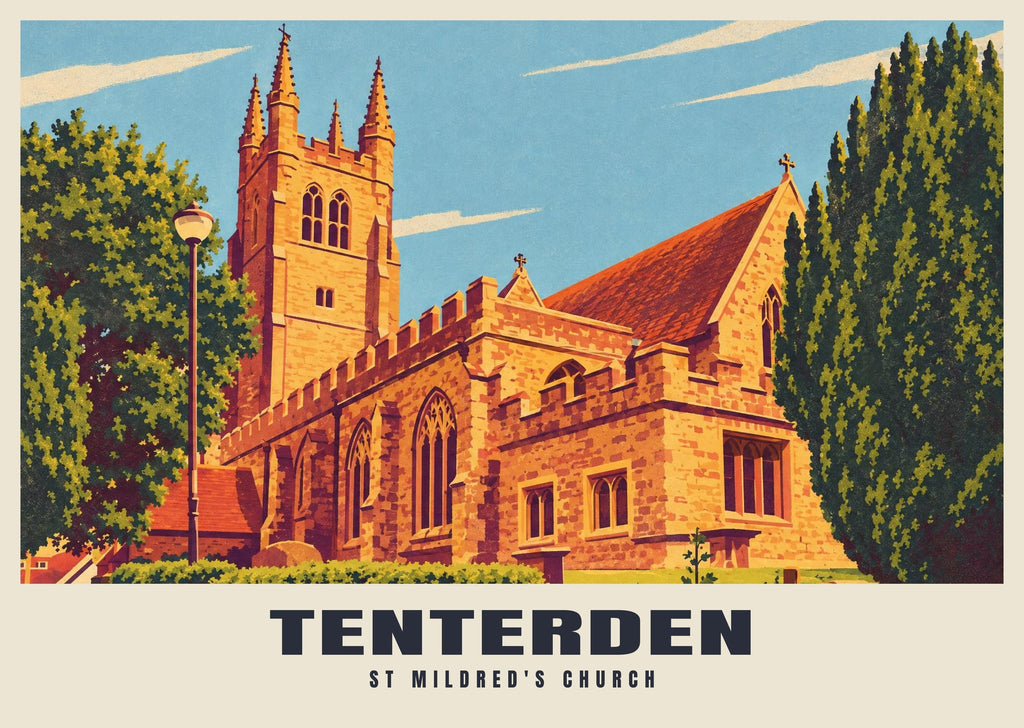 St Mildred's Church, Tenterden poster, Retro Railway style