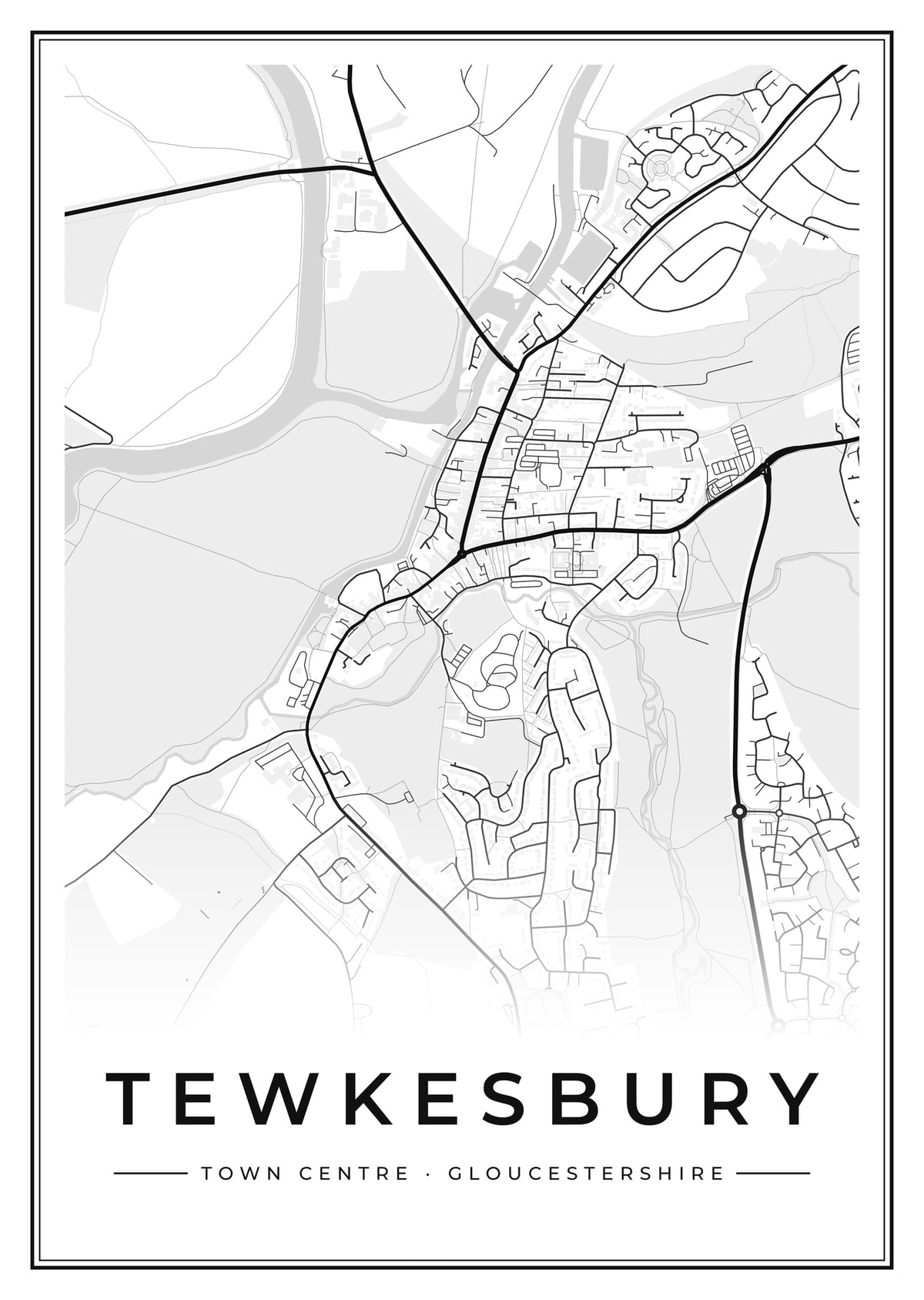 Street map poster of Tewkesbury town centre, Gloucestershire