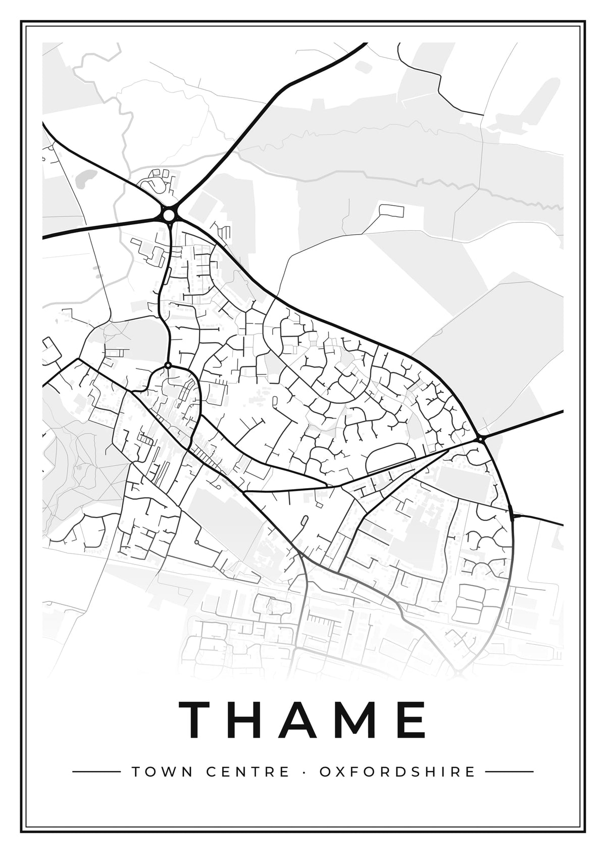 Street map poster of Thame town centre, Oxfordshire