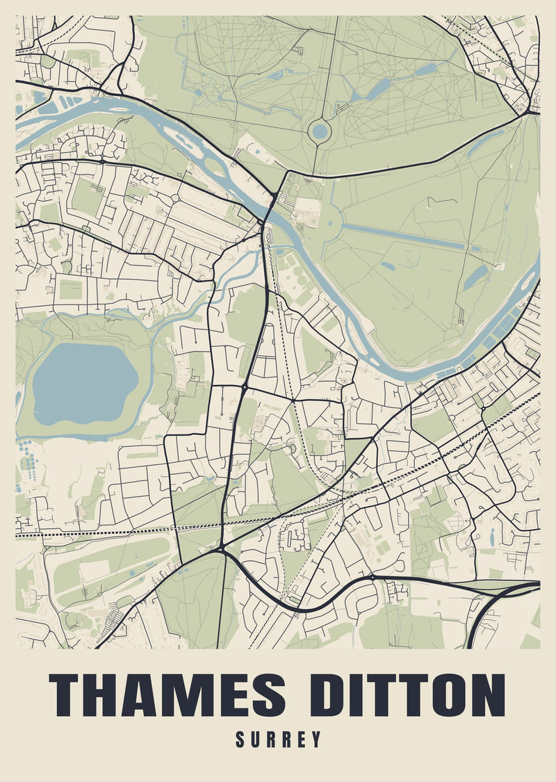 Thames Ditton Street Map Poster