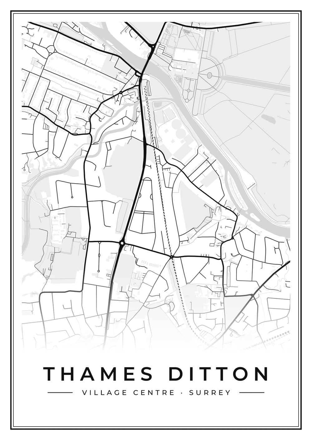 Thames Ditton Village Centre Street Map Poster