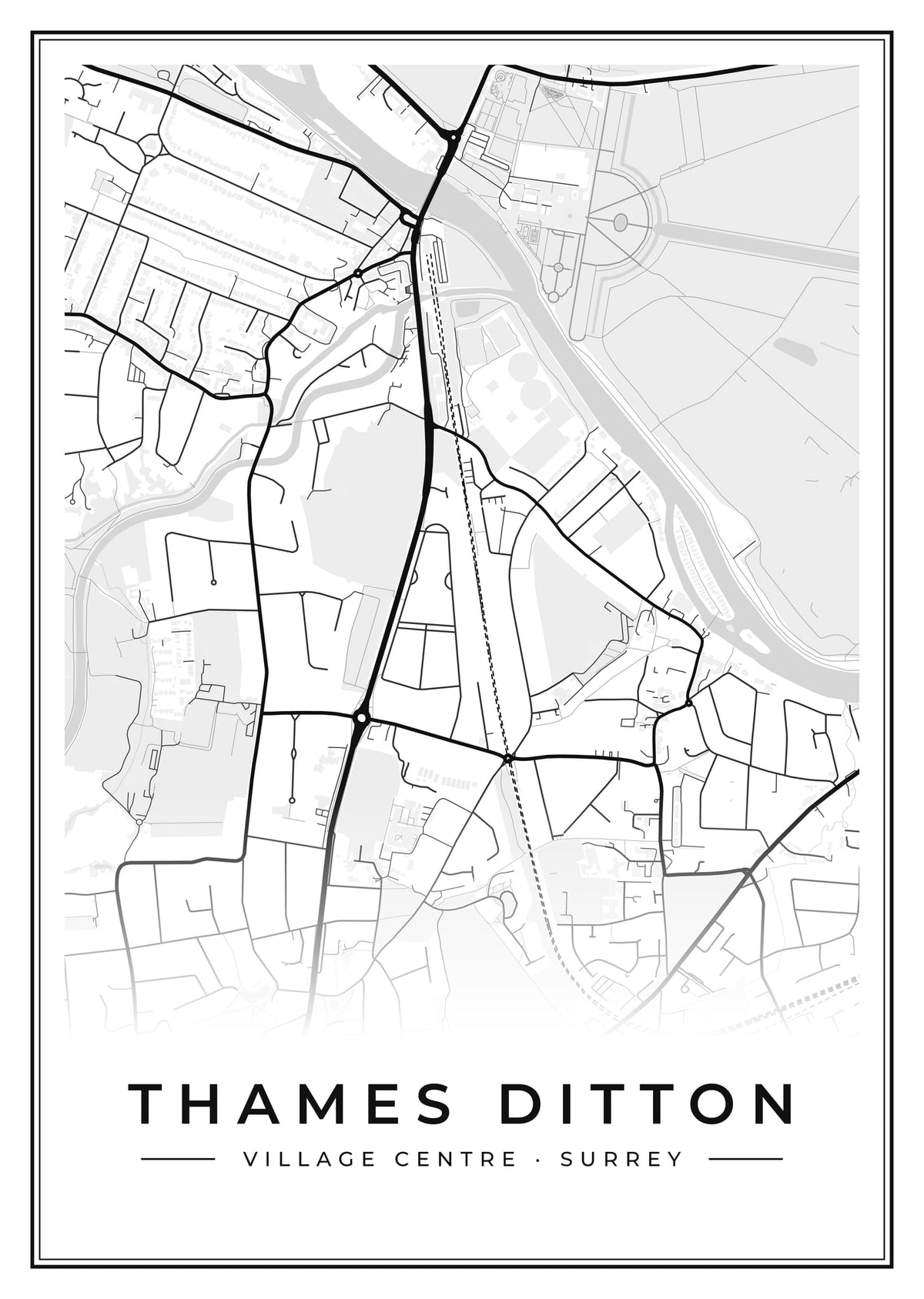 Street map poster of Thames Ditton village centre, Surrey