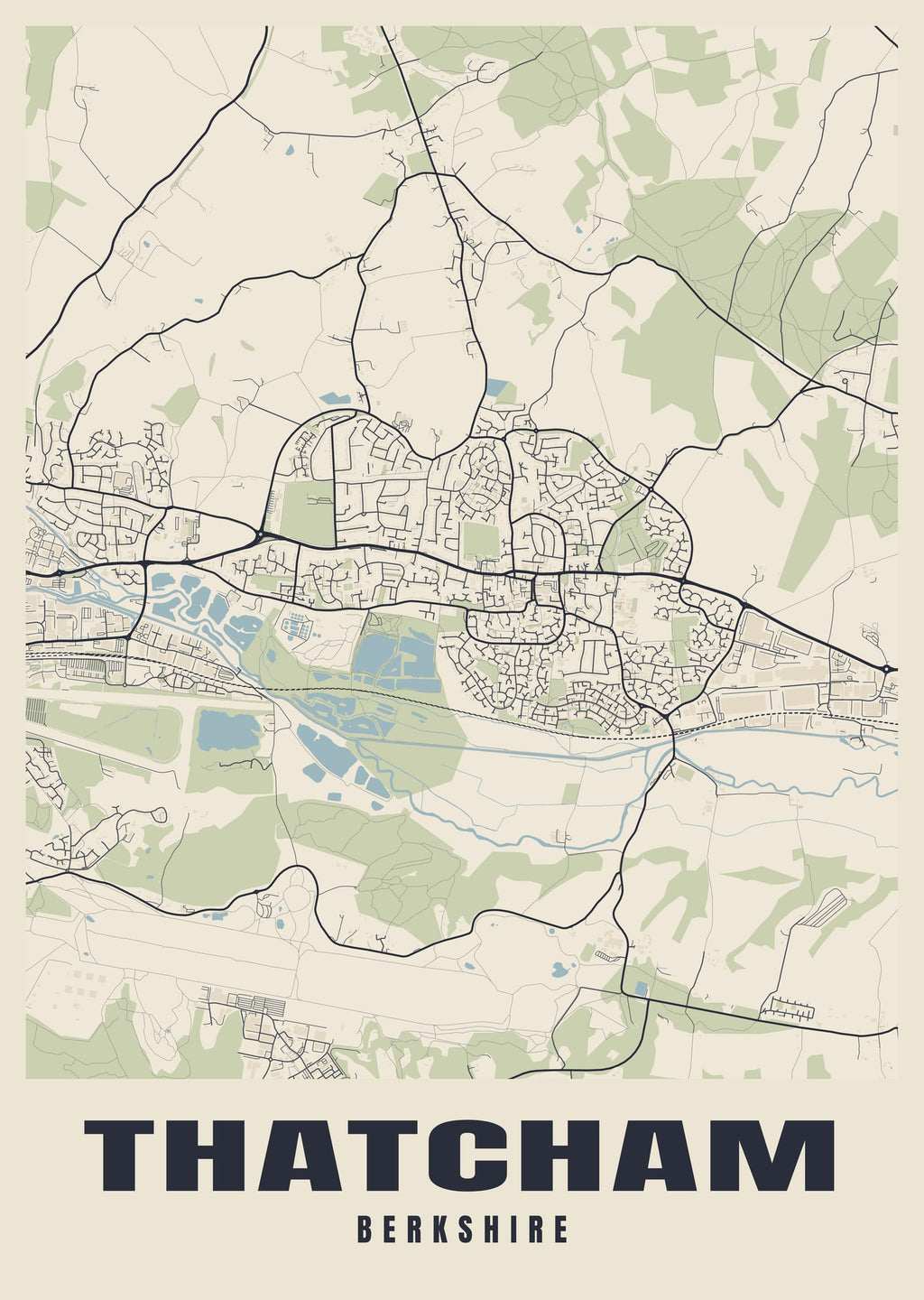 Street map poster of Thatcham, Berkshire