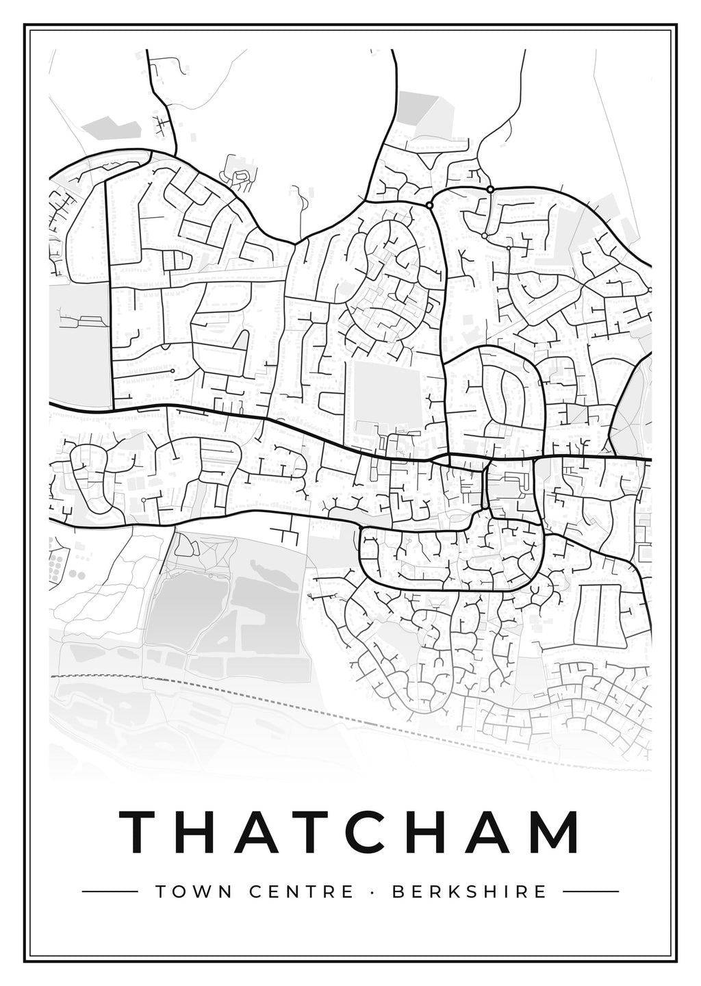 Street map poster of Thatcham town centre, Berkshire
