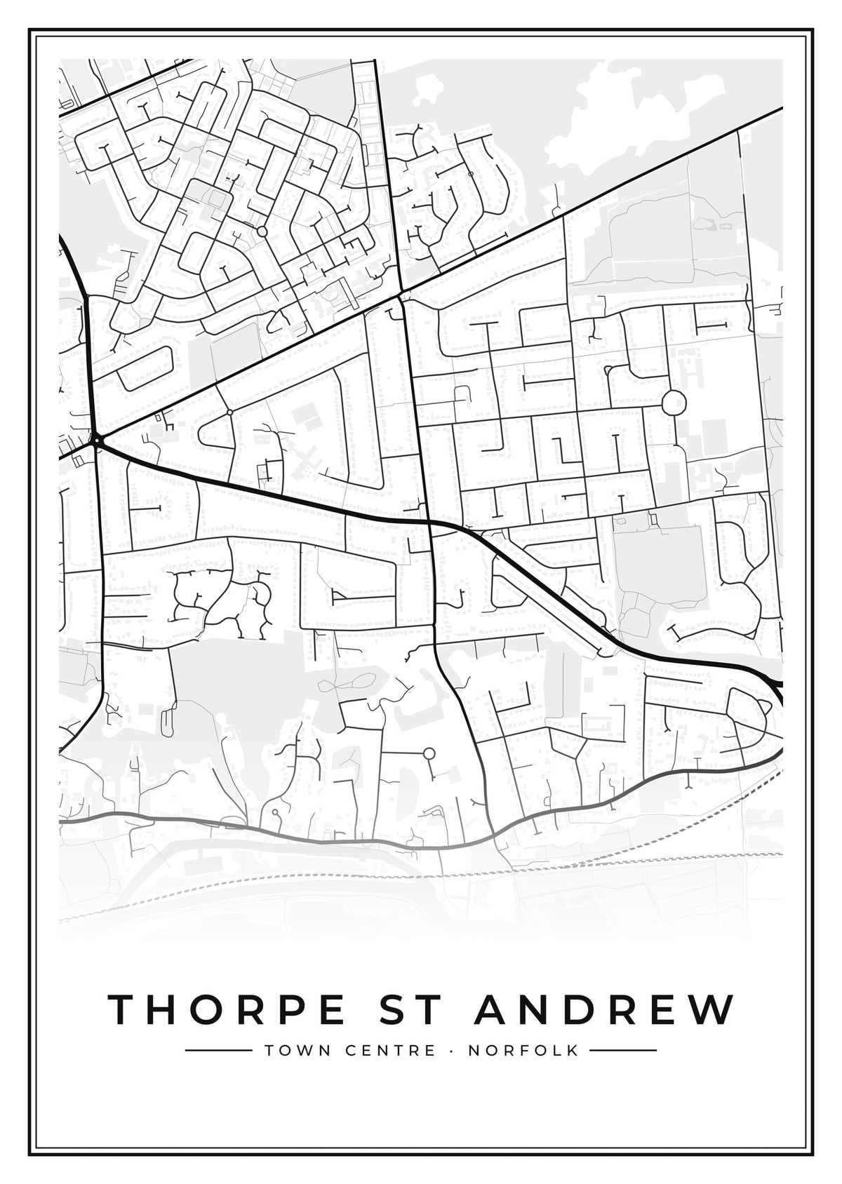 Street map poster of Thorpe St Andrew town centre, Norfolk