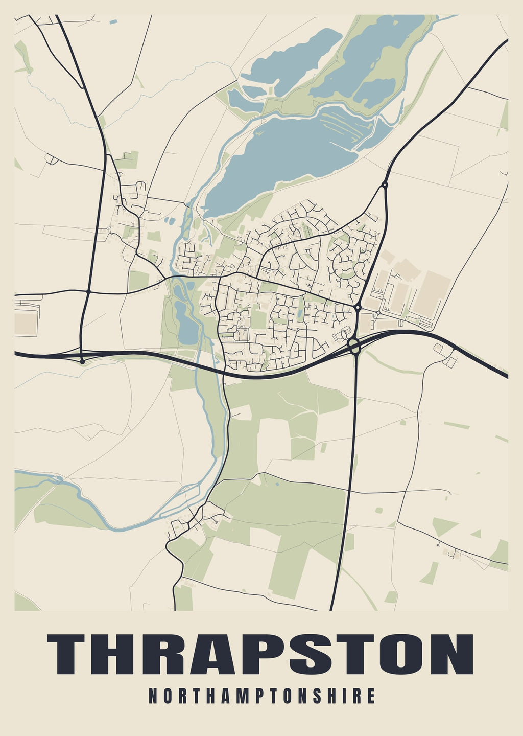 Street map poster of Thrapston, Northamptonshire