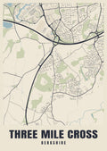 Street map poster of Three Mile Cross, Berkshire