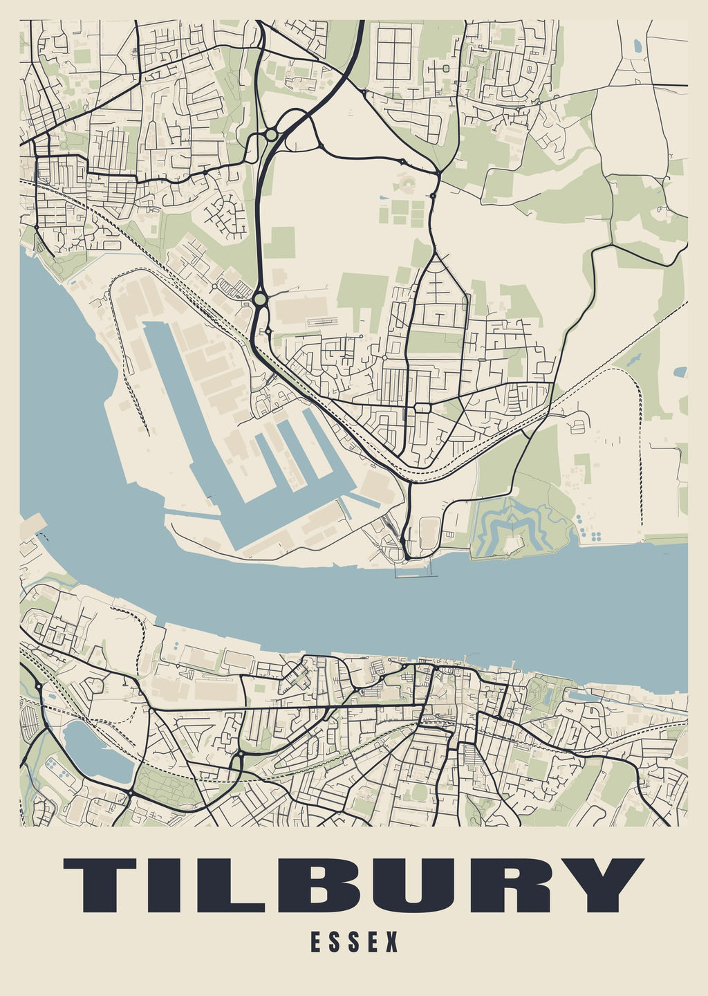 Street map poster of Tilbury, Essex