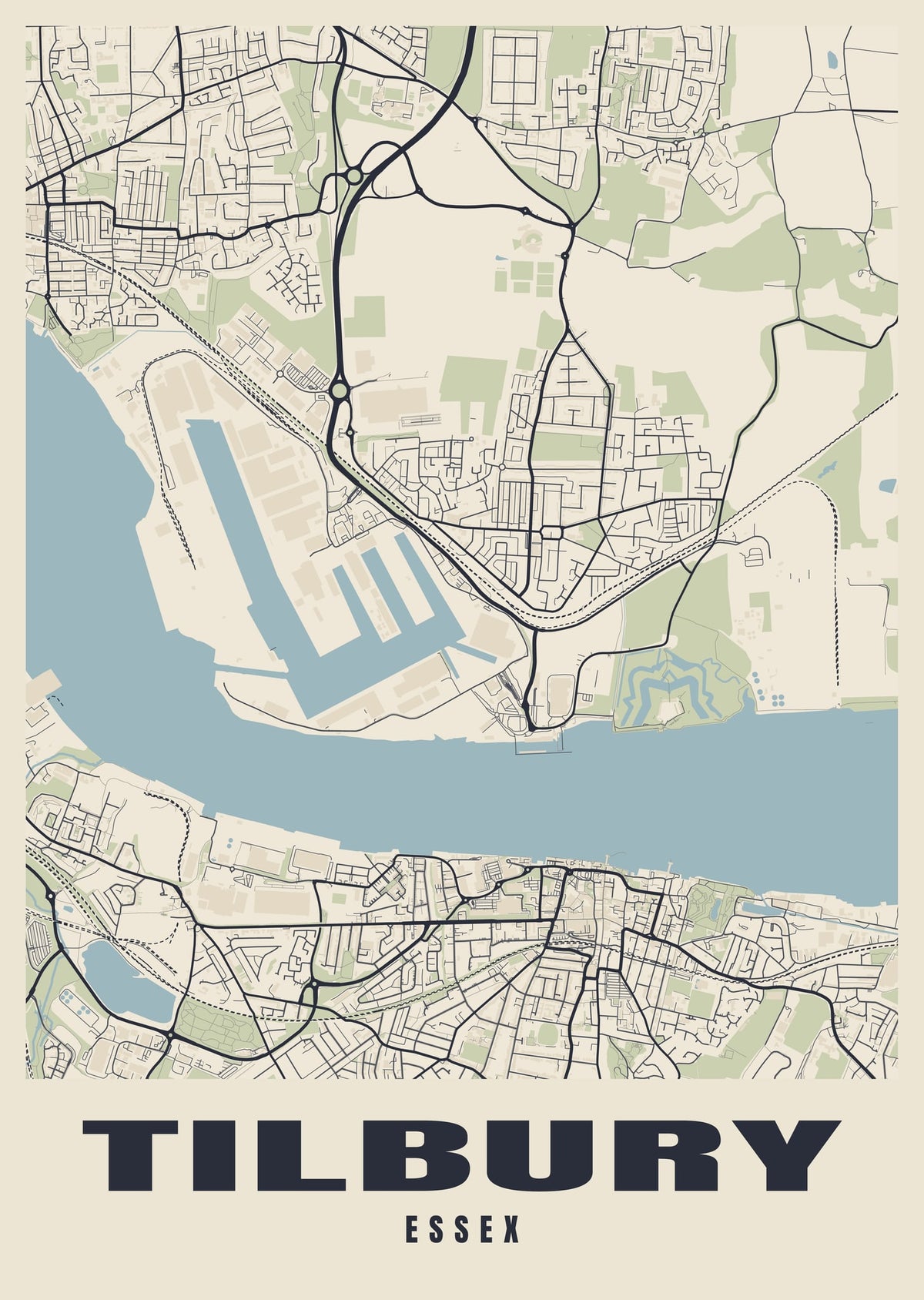 Street map poster of Tilbury, Essex