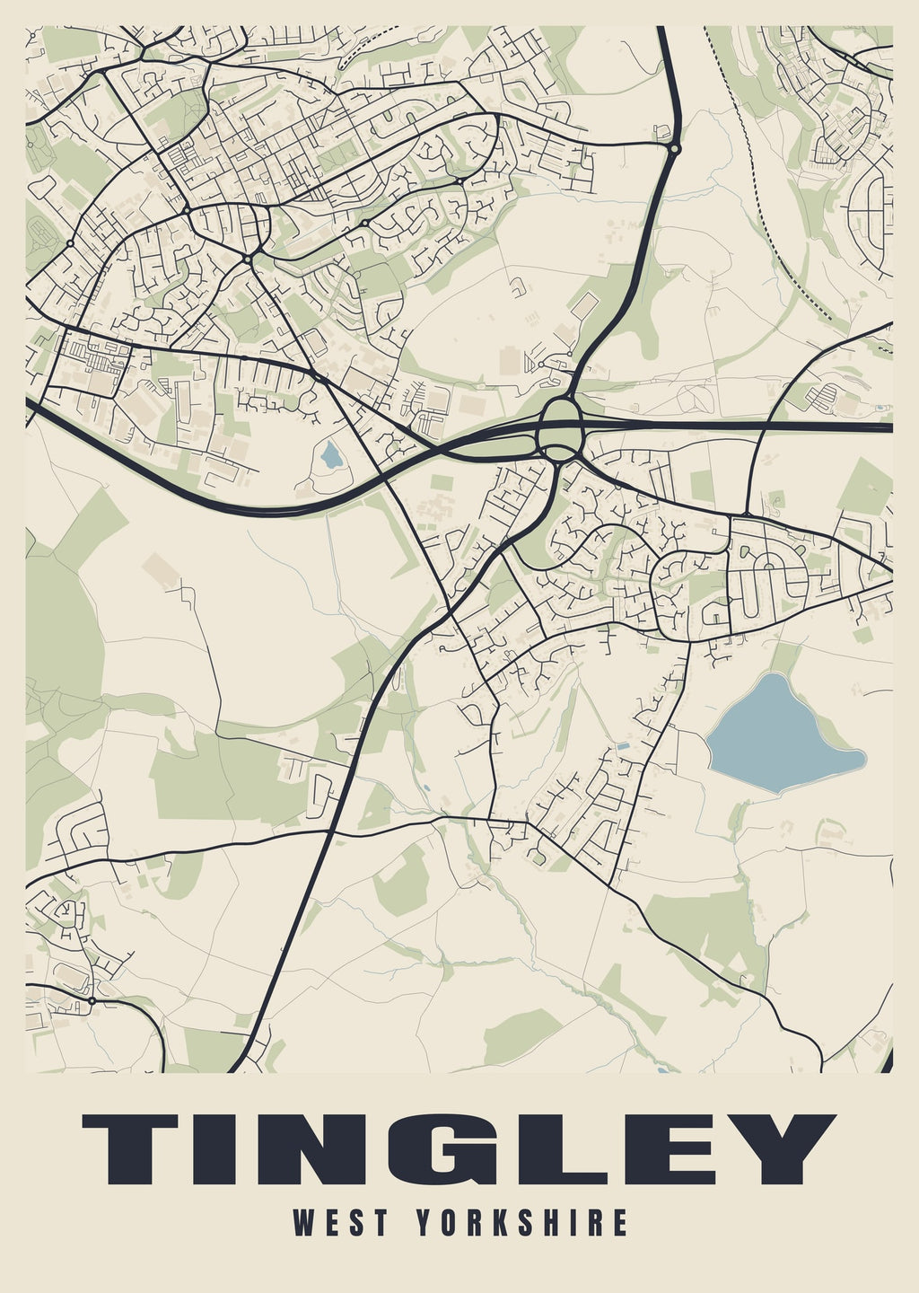 Street map poster of Tingley, West Yorkshire