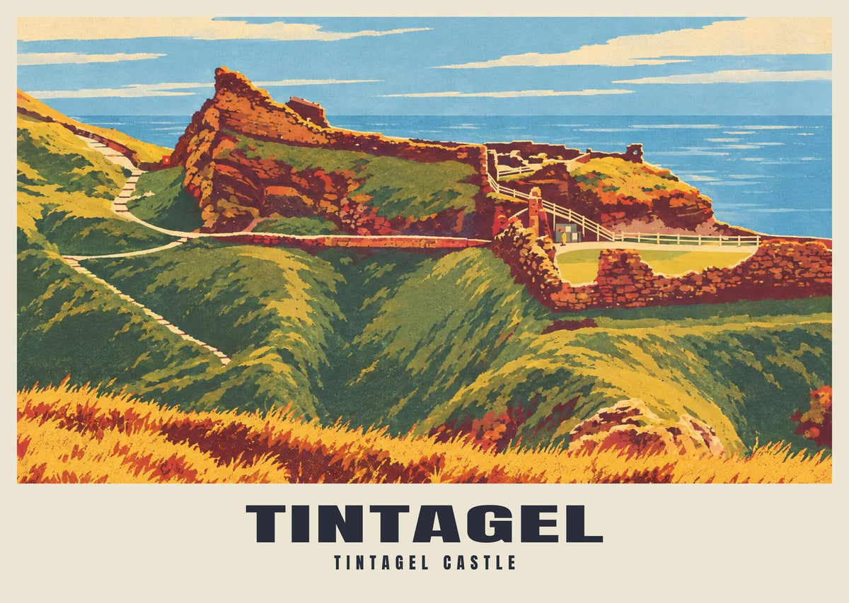 Tintagel Castle poster, Retro Railway style
