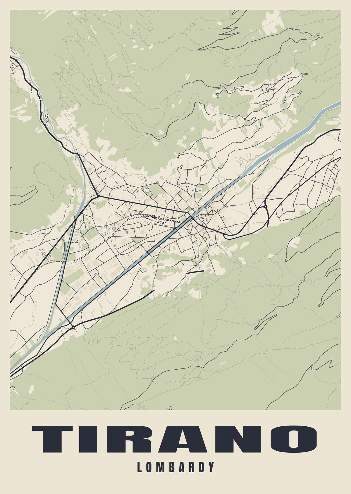 Street map poster of Tirano, Lombardy