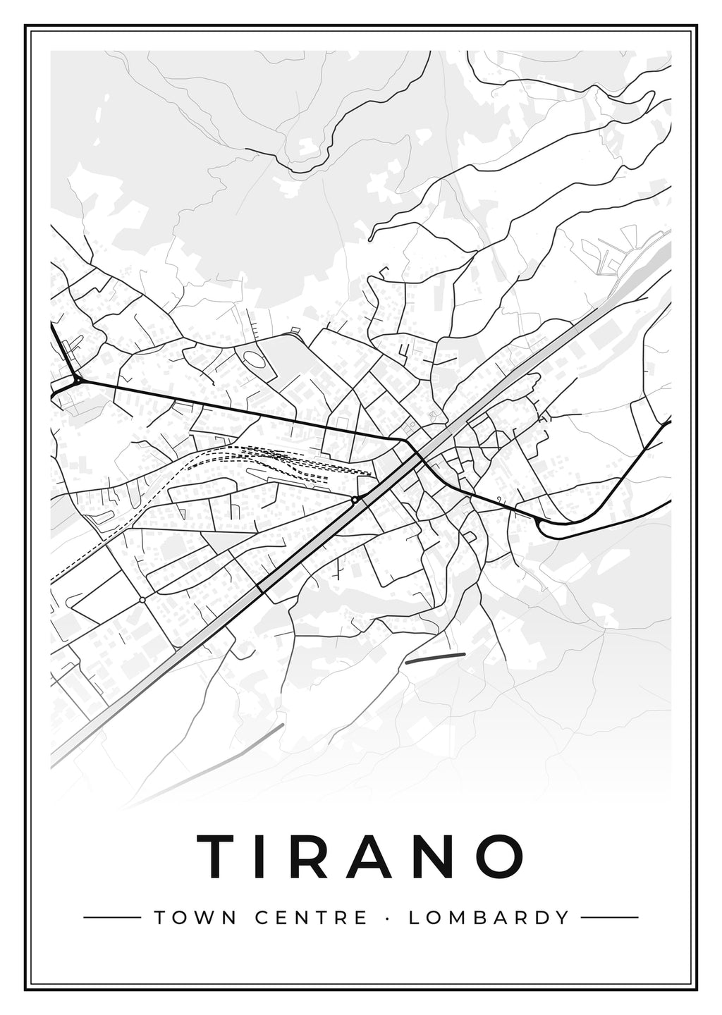 Street map poster of Tirano town centre, Lombardy