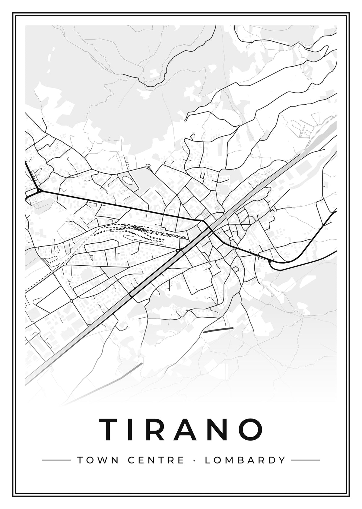 Street map poster of Tirano town centre, Lombardy