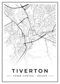 Street map poster of Tiverton town centre, Devon