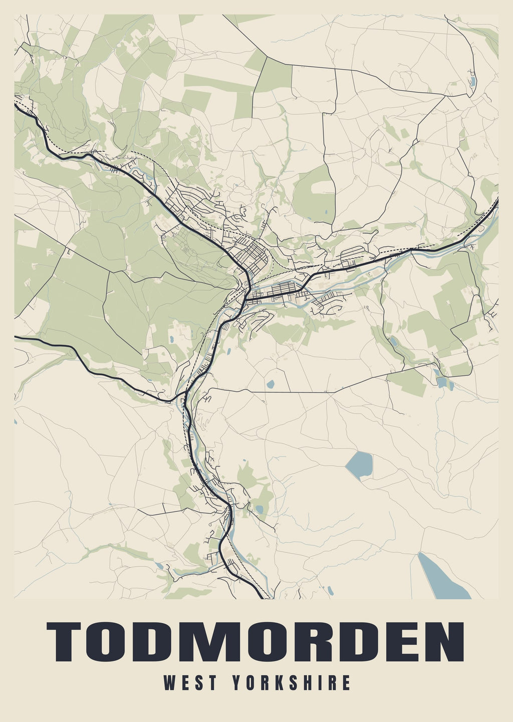 Street map poster of Todmorden, West Yorkshire
