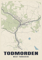 Street map poster of Todmorden, West Yorkshire