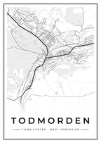 Street map poster of Todmorden town centre, West Yorkshire