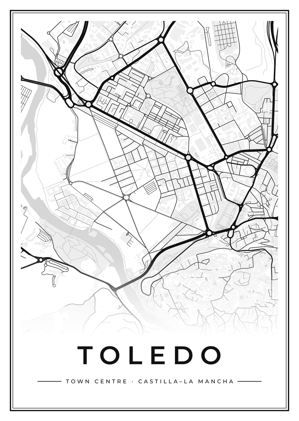 Street map poster of Toledo town centre, Castilla–La Mancha