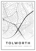 Street map poster of Tolworth, Kingston upon Thames, London