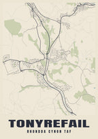 Street map poster of Tonyrefail, Rhondda Cynon Taf
