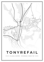 Street map poster of Tonyrefail village centre, Rhondda Cynon Taf