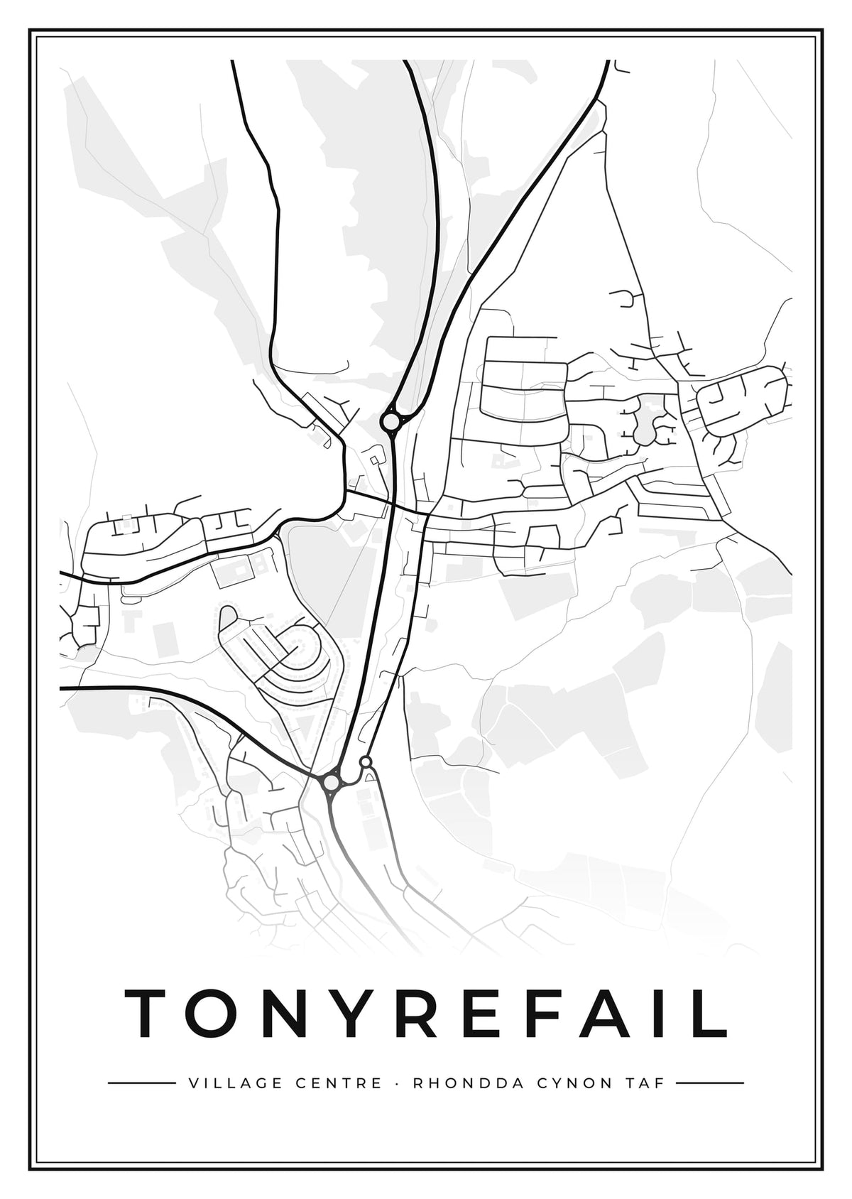 Street map poster of Tonyrefail village centre, Rhondda Cynon Taf