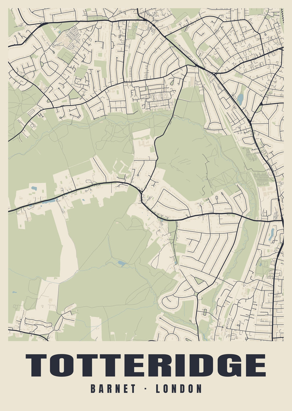 Heritage street map poster of Totteridge, Barnet, London
